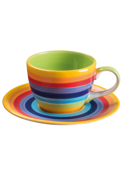 Rainbow Stripe Coffee Cup and Saucer