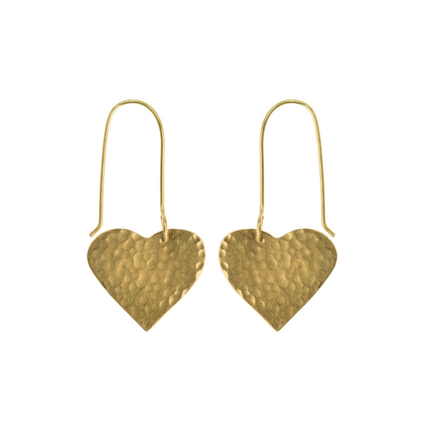 Hammered brass heart earrings