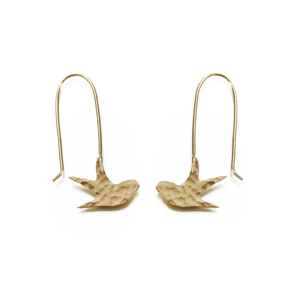 Hammered brass swallow earrings