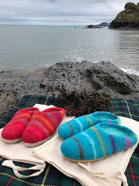 Stripey Felt Slip On Slippers for Adults hi