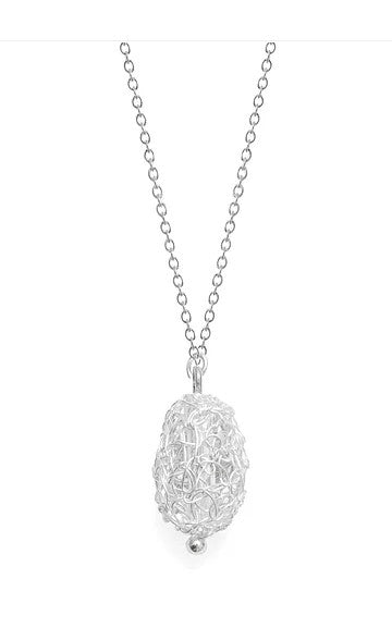 Crocheted silver pear drop pendant