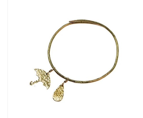 Hammered brass raindrop and umbrella bangle