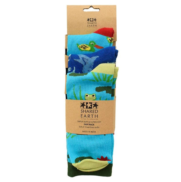 Bamboo socks three pack - ducks, sharks, and frogs