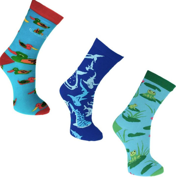 Bamboo socks three pack - ducks, sharks, and frogs