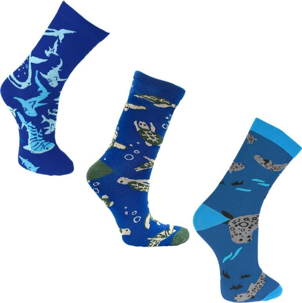 Bamboo socks three pack - sharks, seals and turtles