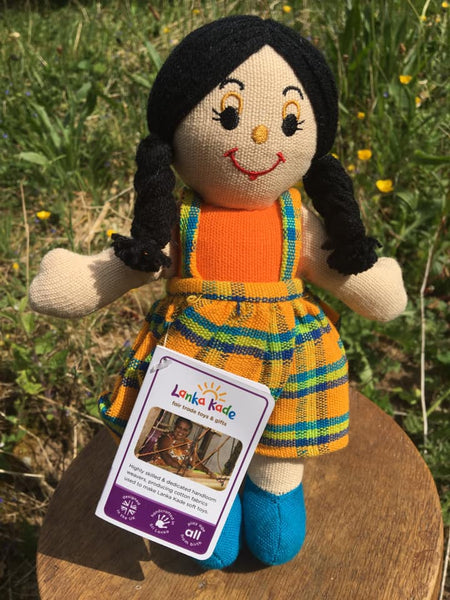 Lanka Kade Rag Doll - girl doll with white skin and black hair