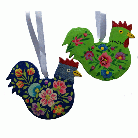 Hand painted wooden hanging chicken decoration