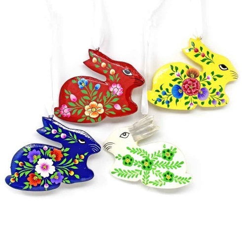 Hand painted wooden hanging rabbit decorations