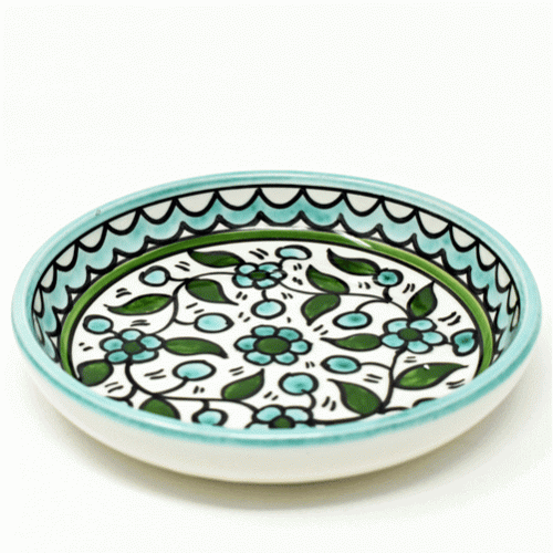 Palestinian Small Ceramic Bowl - Green and Turquoise