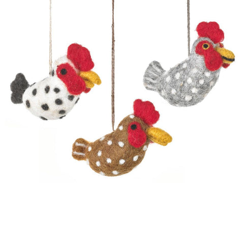 Handmade felt decoration - Farmhouse Chickens (Set of 3)