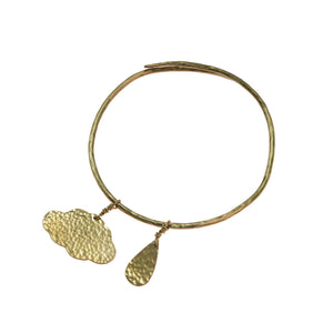 Hammered brass raindrop and cloud bangle