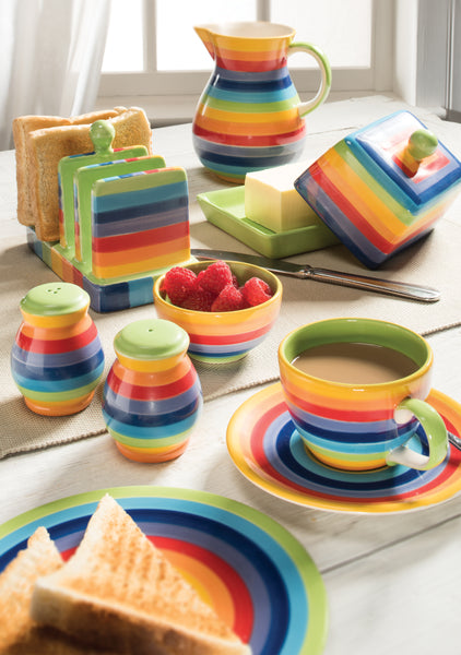 Rainbow Stripe Coffee Cup and Saucer