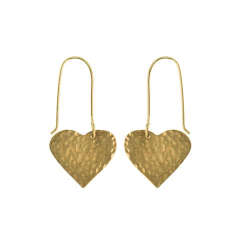 Hammered brass heart earrings