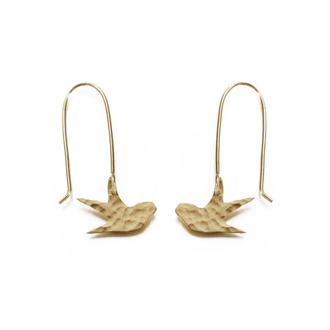 Hammered brass swallow earrings