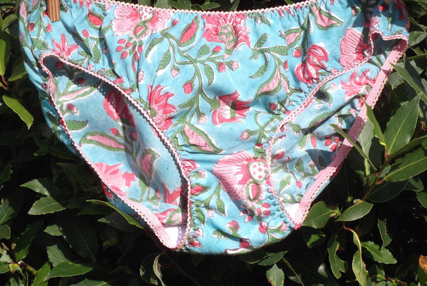 Fair trade Knickers - Blue with pink flowers