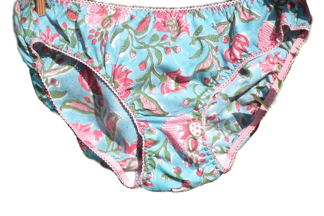 Fair trade Knickers - Blue with pink flowers