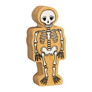 wooden skeleton toy with painted white bones