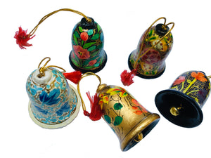Hand painted papier-mache Christmas baubles - hanging bells