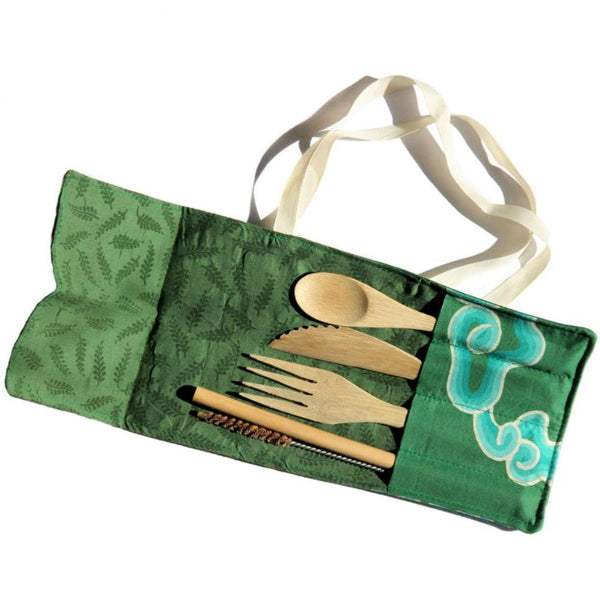 Bamboo cutlery pouch