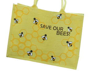 Large Jute Shopper Bag - Save Our Bees
