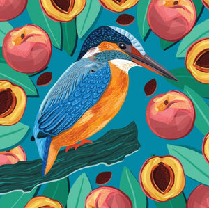 Greeting Card - Kingfisher with Peaches