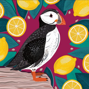 Greeting card - Puffin with Lemons
